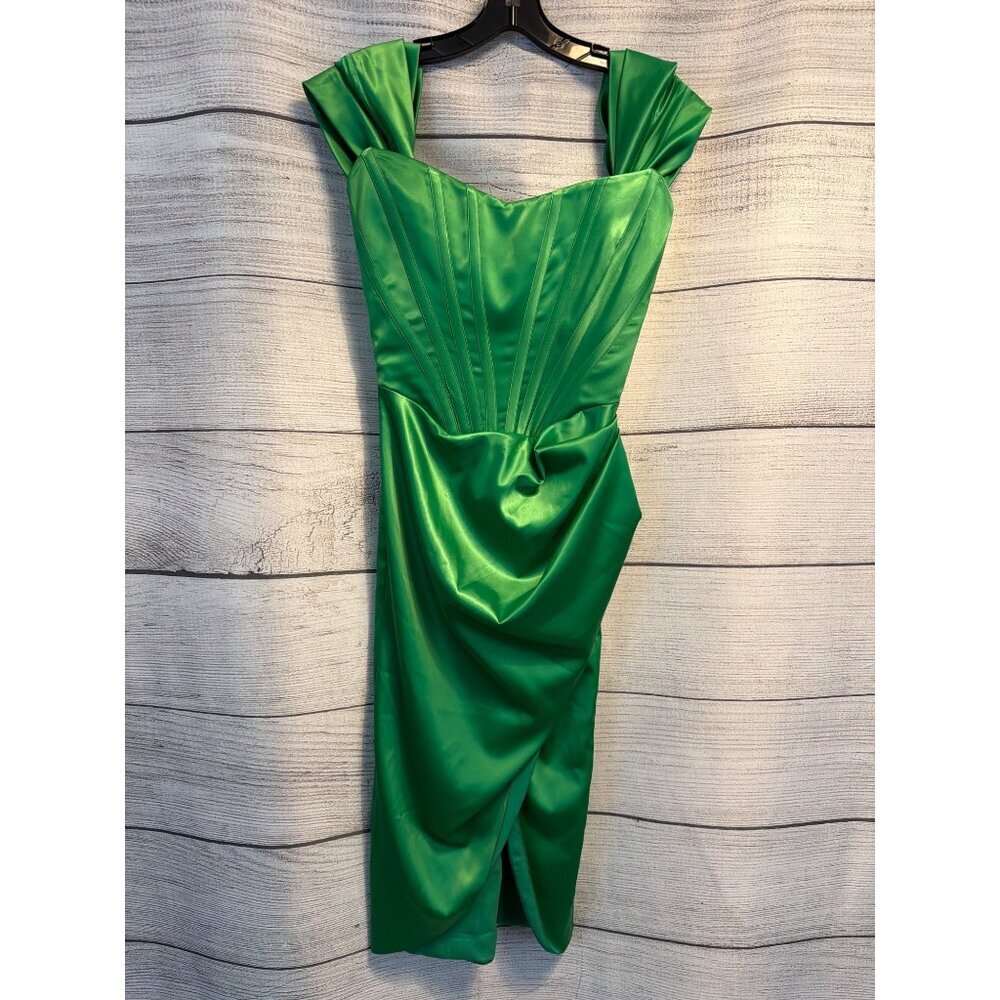 Gigii's Jasmin Draped Green Off Shoulder Corset Dress Size XS